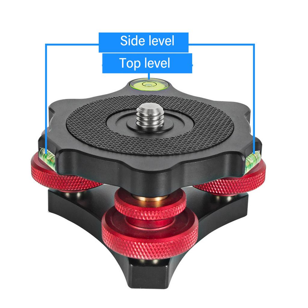 Tripod Head Leveling Base Camera Leveler Aluminum Alloy 3/8 Inch Thread Precise 3 Bubble Level Triple Wheel Leveler for Macro Pa