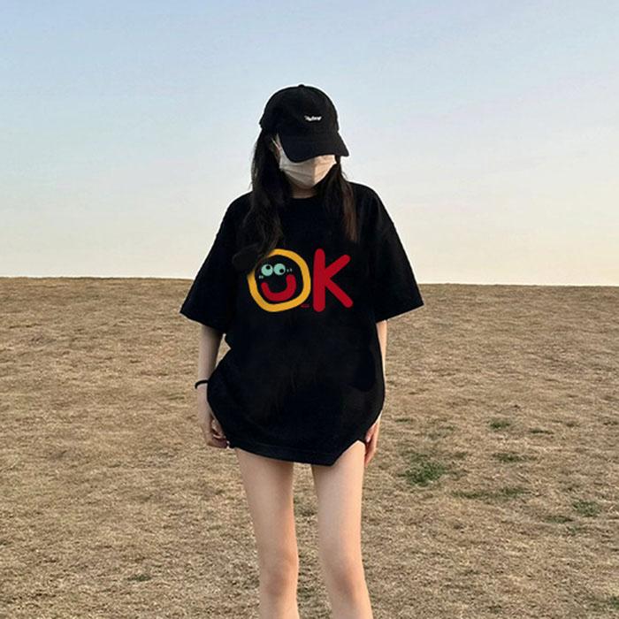 Женская летняя футболка с коротким рукавом, круглым вырезом, повседневная, с принтом букв, для подростка, пуловер, оверсайз, хлопковая футболка, топ