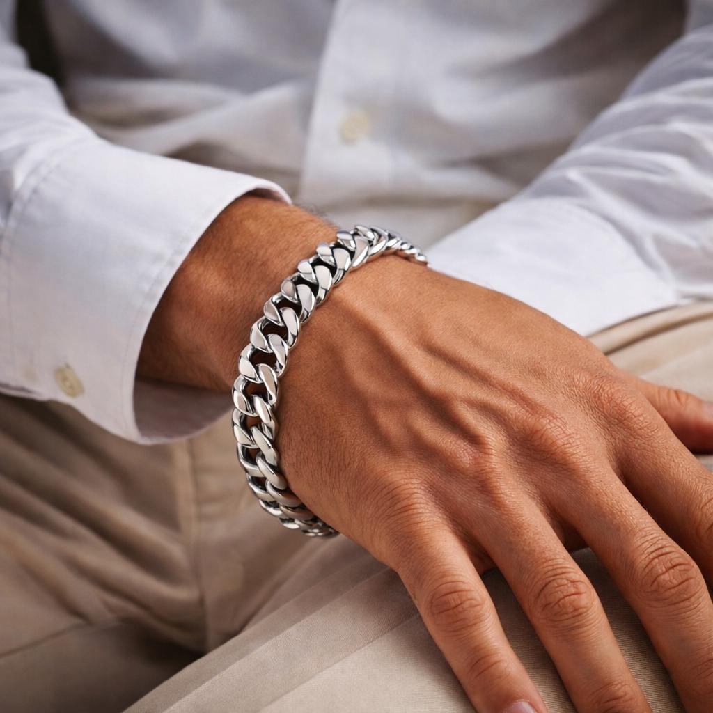 SILVER Full Men' Bracelet 8mm THICK SILVER 925 Armor Bracelet