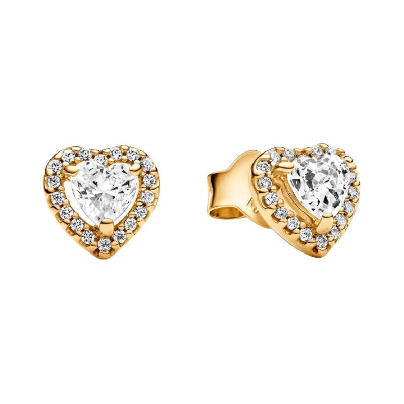 Pandora Original design, gold-plated, copper-silver alloy, synthetic cubic zirconia, earrings, same style for men and women, gold 268427C01