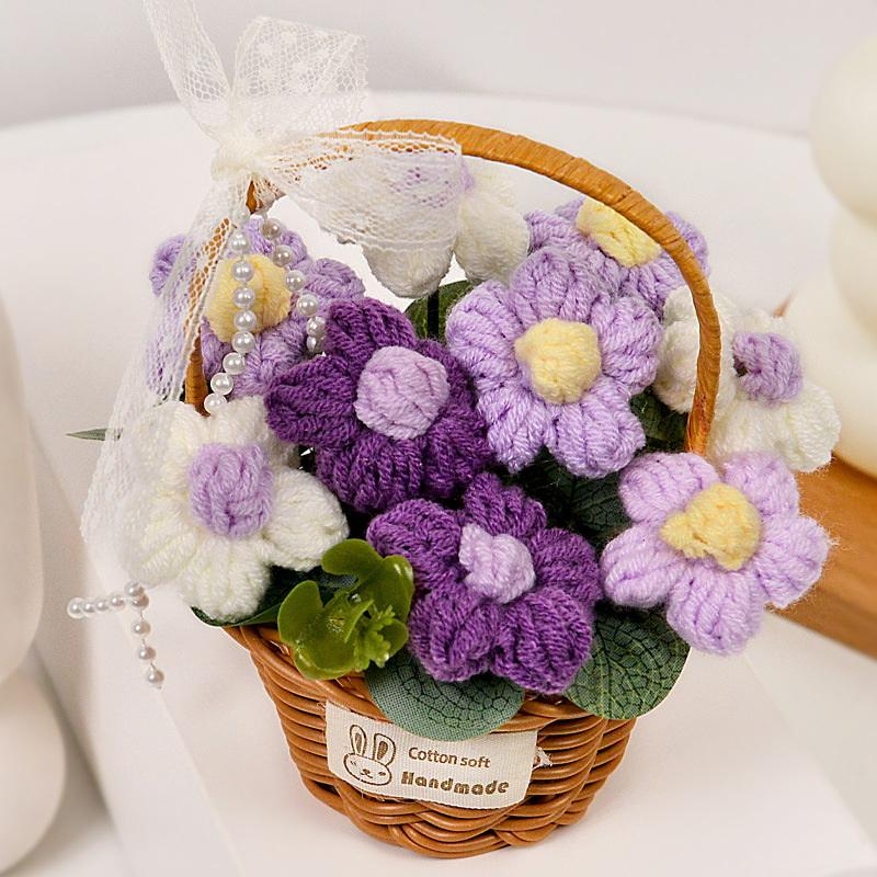 §1PC Handmade Crochet Flower Bouquets, Knitted Flower Bouquet For Christmas, Home Decor, Birthday Gift For Woman Wife Mom