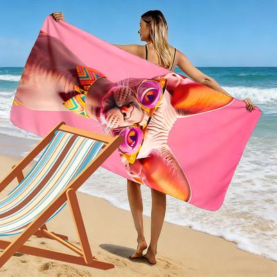 Sphynx Cat with Glasses Print Beach Towel Quick-drying for Travel Outdoor Sports Jogging Beach and Swimming