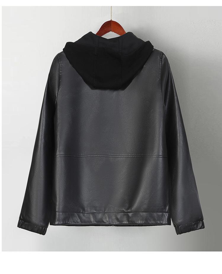 Весна/Осень 2025 Женское короткое пальто из ПУ кожи с капюшоном - Стильная куртка на молнии для молодых мам.