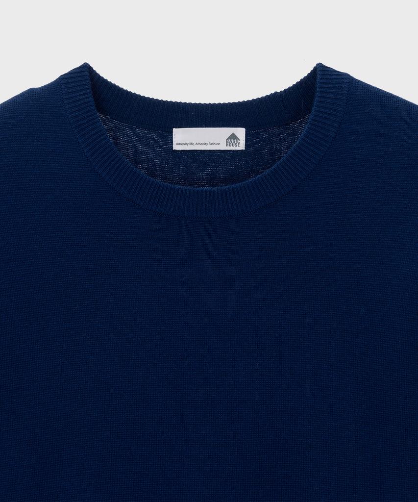 BASIC HOUSE Uni Daily Round Neck Knit Navy Lwkt7101