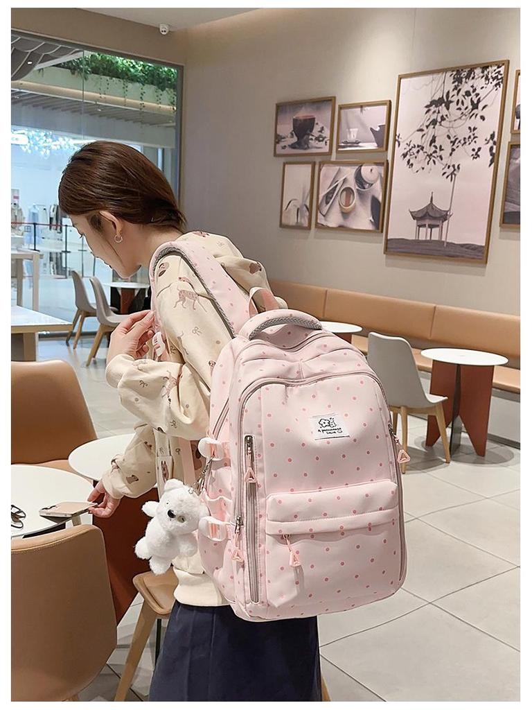 Рюкзак в горошек для студентов: Большая вместимость, Повседневный, для школы и прогулок