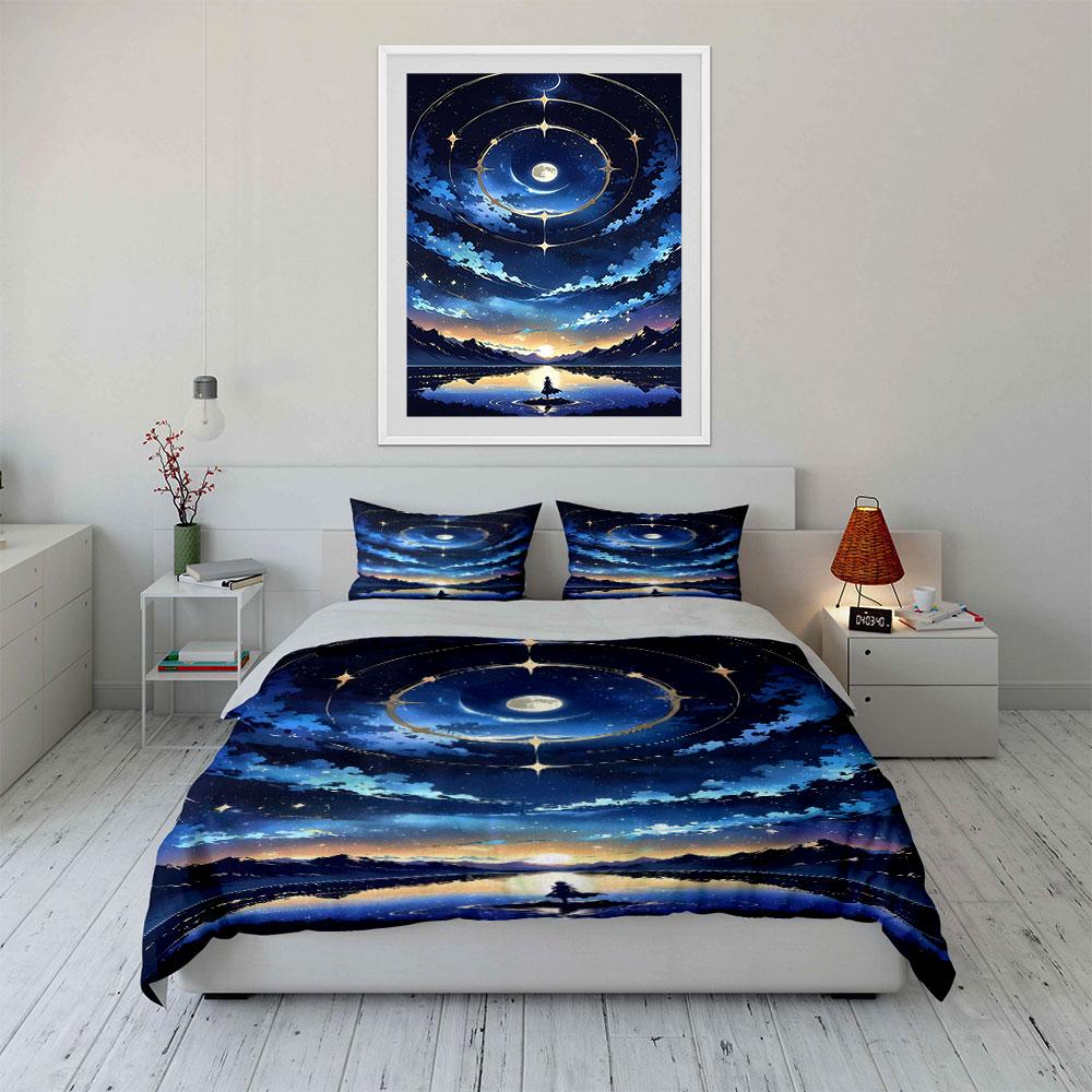 Celestial sky with moon. Bedding sets Duvet cover sets Duvet covers Pillowcases(1*Duvet Cover 2*Pillowcases without duvet insert)