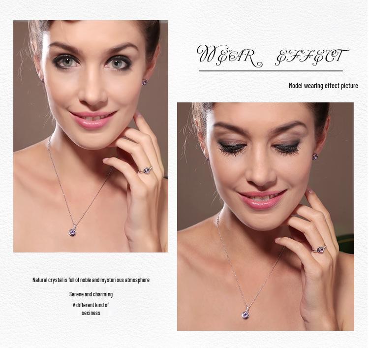 925 Sterling Silver Four-Pronged Purple Amethyst Stud Earrings for European & American Markets