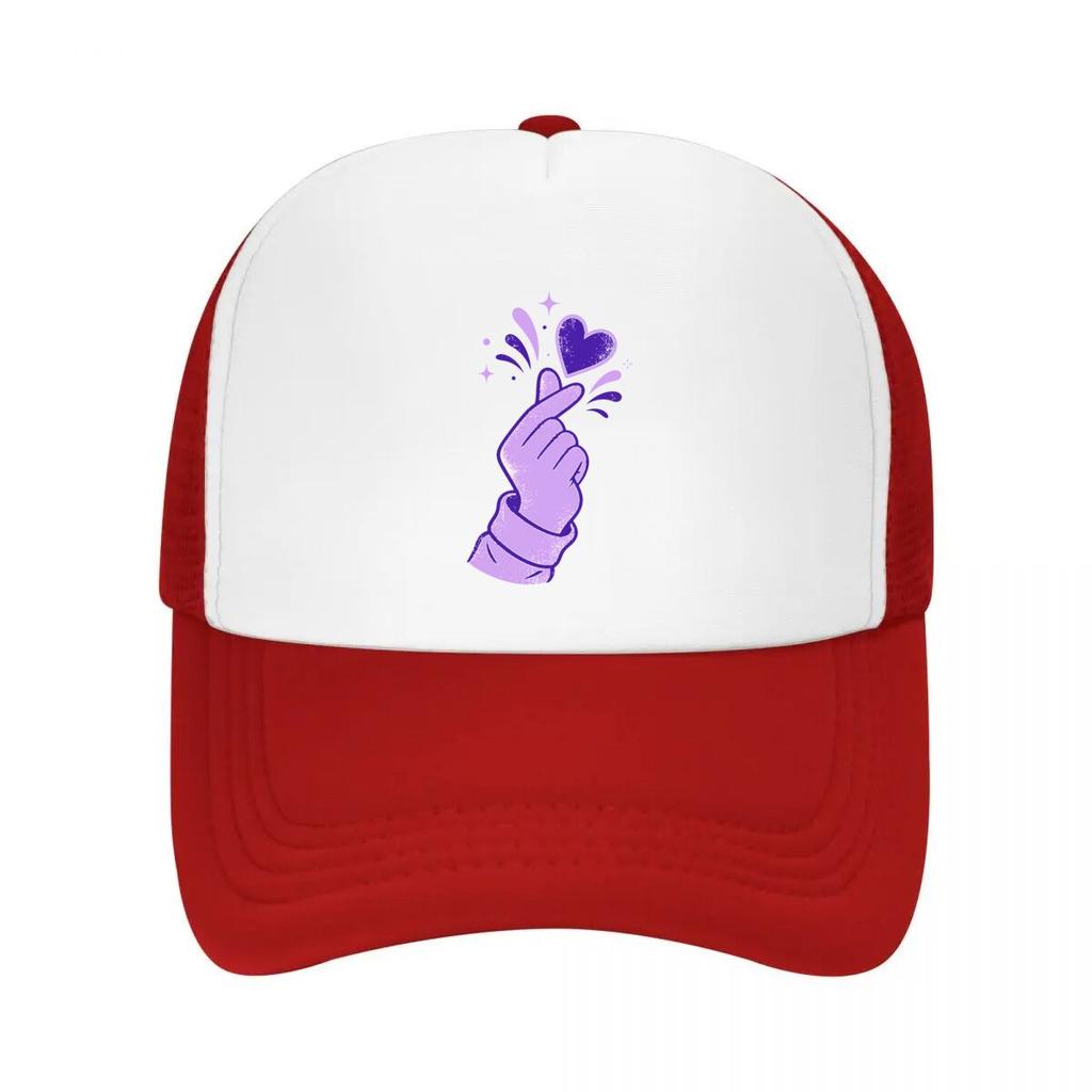 Purple Finger Heart Love Icon Mesh Baseball Cap Casual Hat Outdoor For Womens Unisex FeUnisex