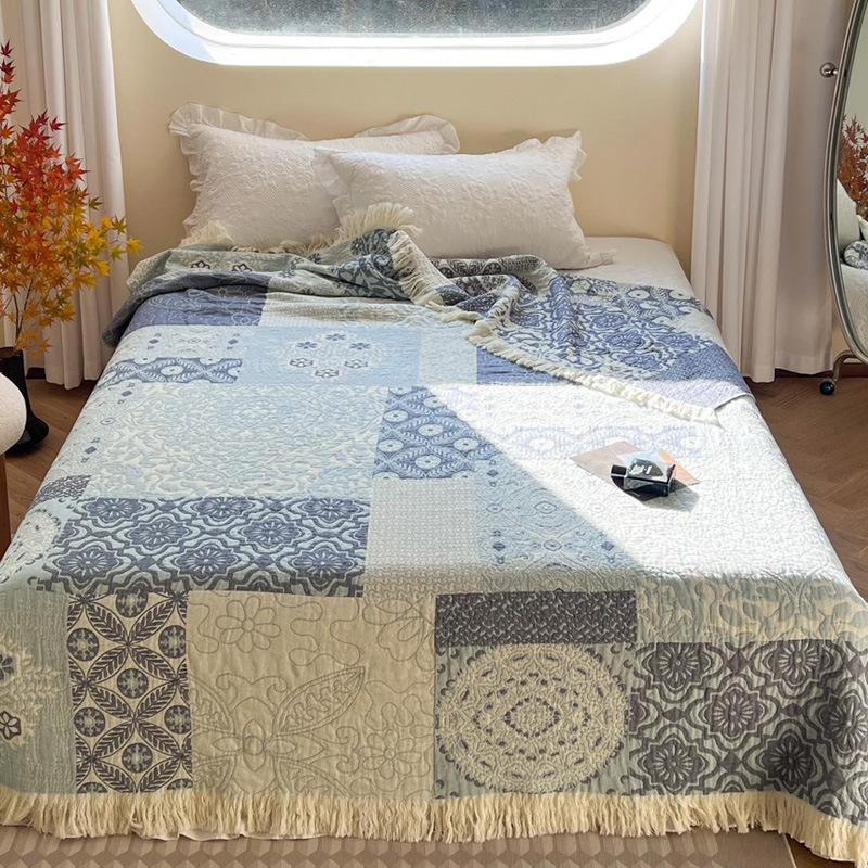 Четырехслойное хлопковое муслиновое покрывало Плед на диван Утолщенное полотенце Одеяло Односпальное Двуспальное Для обеденного перерыва Летнее Прохладное одеяло Чехол-плед для дивана Для взрослого