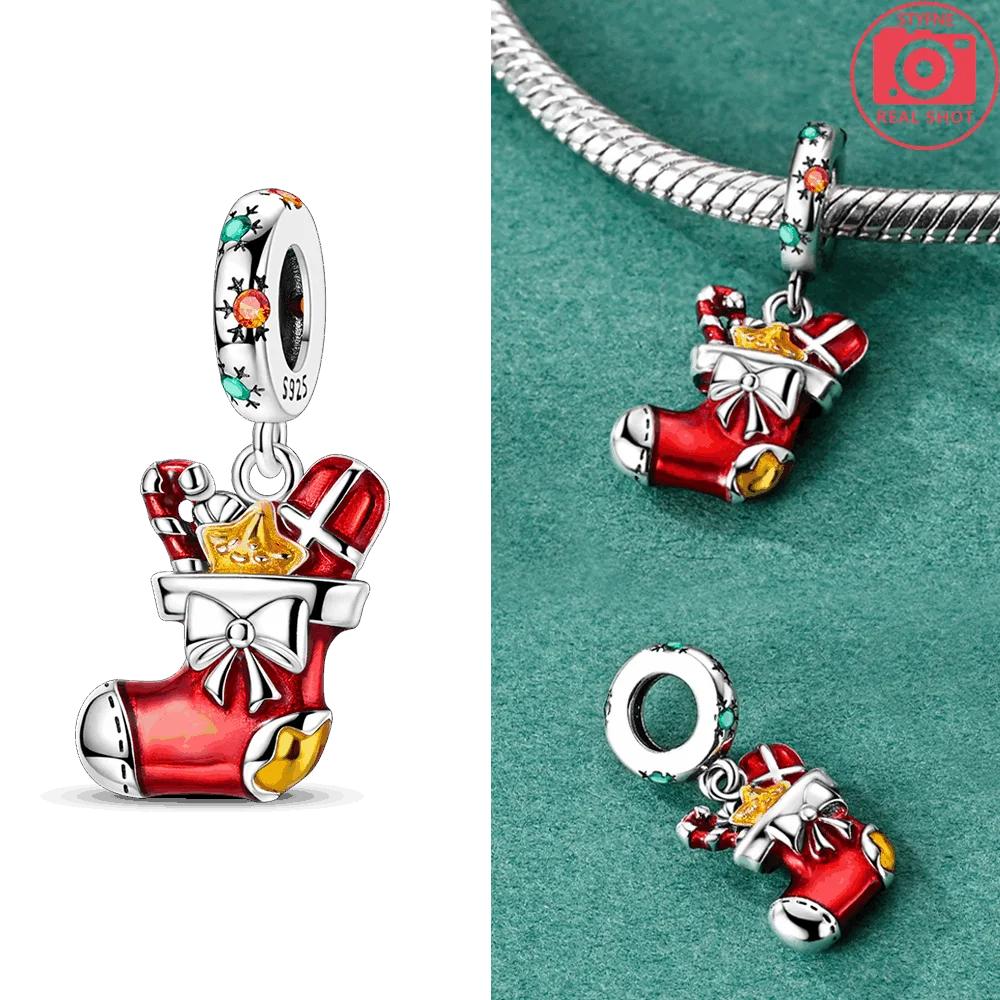 Новый Оригинальный Медно-Красный Рождественский Блестящий Рождественская Елка Чулок Подарок Бусина Подходит Браслет Женские Украшения Набор DIY Аксессуаров