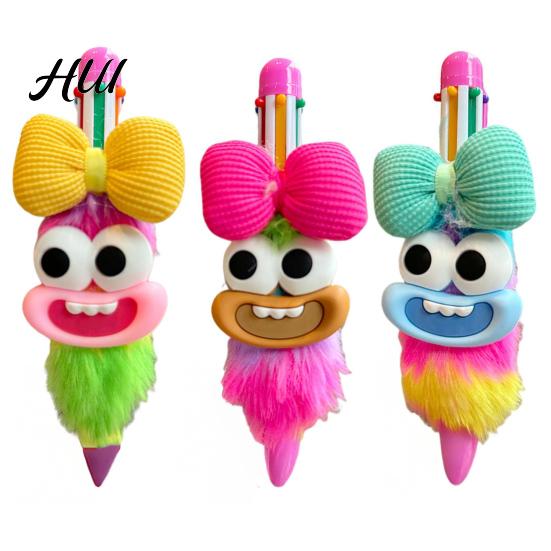 Cute Plush Ballpoint Pen Cartoon Multi-Color Gel Pens for Students Fun Refillable Journaling Writing Tool School Office Soft Grip