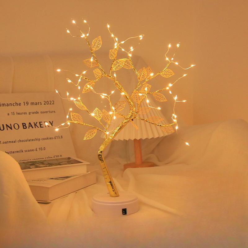 Светодиодная медная проволока в форме дерева, жемчужное дерево, украшение для спальни, небольшой ночник, гостиная, небольшие украшения