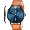 Men's Watch Arm Watch Stylish Ultra Thin Leather Strap Quartz Analog Date Display Watch for Men