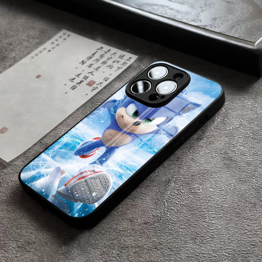 Cartoon S-Sonics Hedgehog Phone Case For IPhone 16 Pro Max 14 17 Air 12 15 11 13 Mini X XR XS Max SE Glass Cover