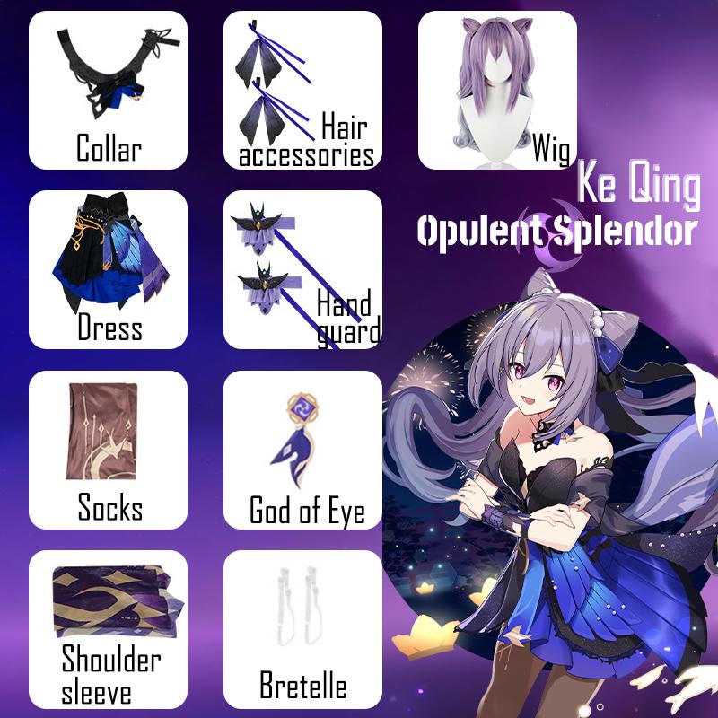 High-quality Genshin Impact Keqing Cosplay Costume Uniform Wig Anime Chinese Style Halloween Costumes Game