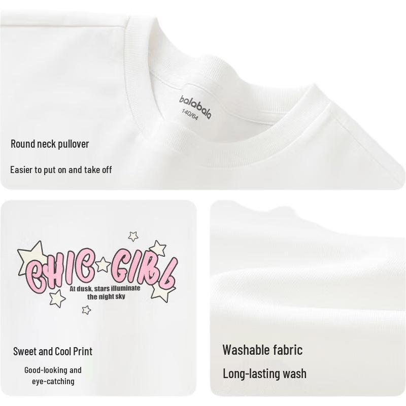 Balabala Girls' Sweet Printed Short Sleeve T-Shirt