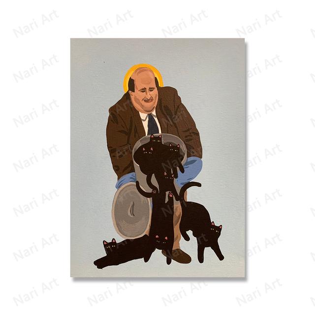 Винтажный абстрактный плакат с черным котом, четыре сезона, цветочная еда, кошачий принт, настенная картина, веселая ванная комната