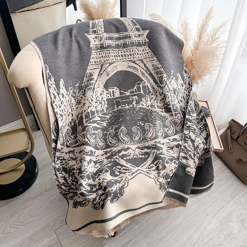 Graphic Print Reversible Scarf Winter Luxury Warm Shawl For Women