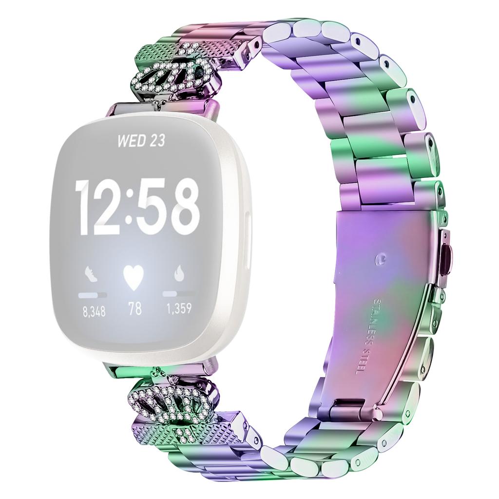 Stainless Steel Strap for Fitbit Versa 3/Sense Crown Shape Rhinestone Decor Watch Band