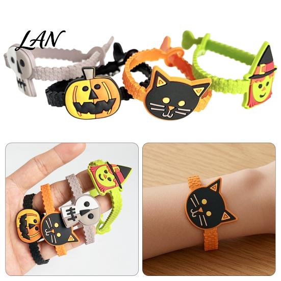 Cute Cartoon Wristbands 8 Pcs Halloween Bracelets, Adjustable Soft PVC Wrist Straps for Kids Adults, Flexible Pumpkin Witch Trick or Treat Toy