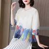 Pleated Blouse Women's Autumn New Tide Temperament Thin Section Loose Print T-shirt Large Size  Mm Fashion Shirt