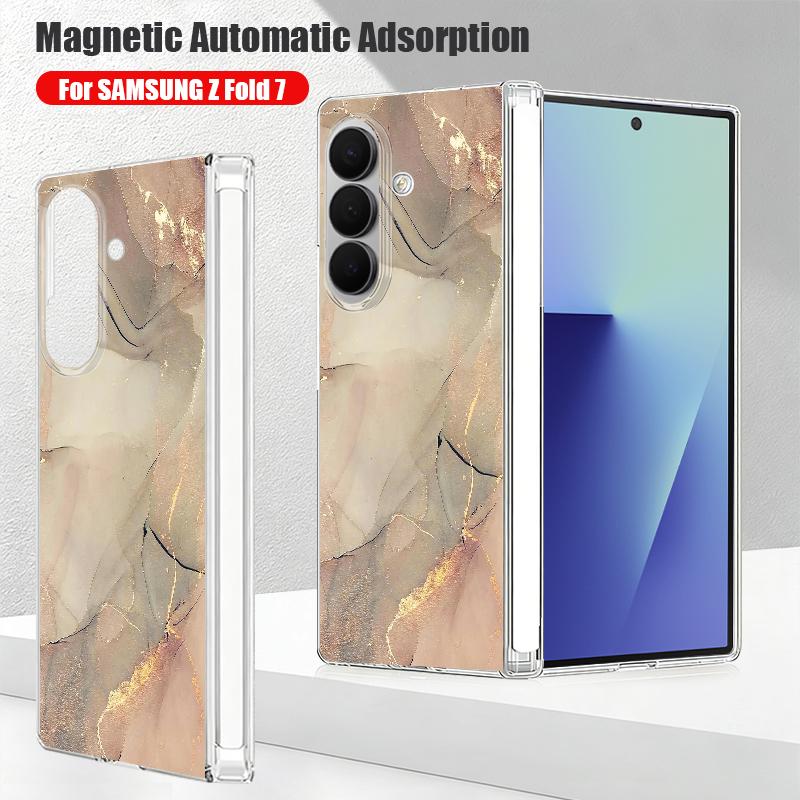 Магнитный чехол для телефона Samsung Galaxy Z Fold 7 6 5 Fold7 Fold6 Fold5 5G, фиолетовый мраморный узор, жесткая прозрачная задняя крышка
