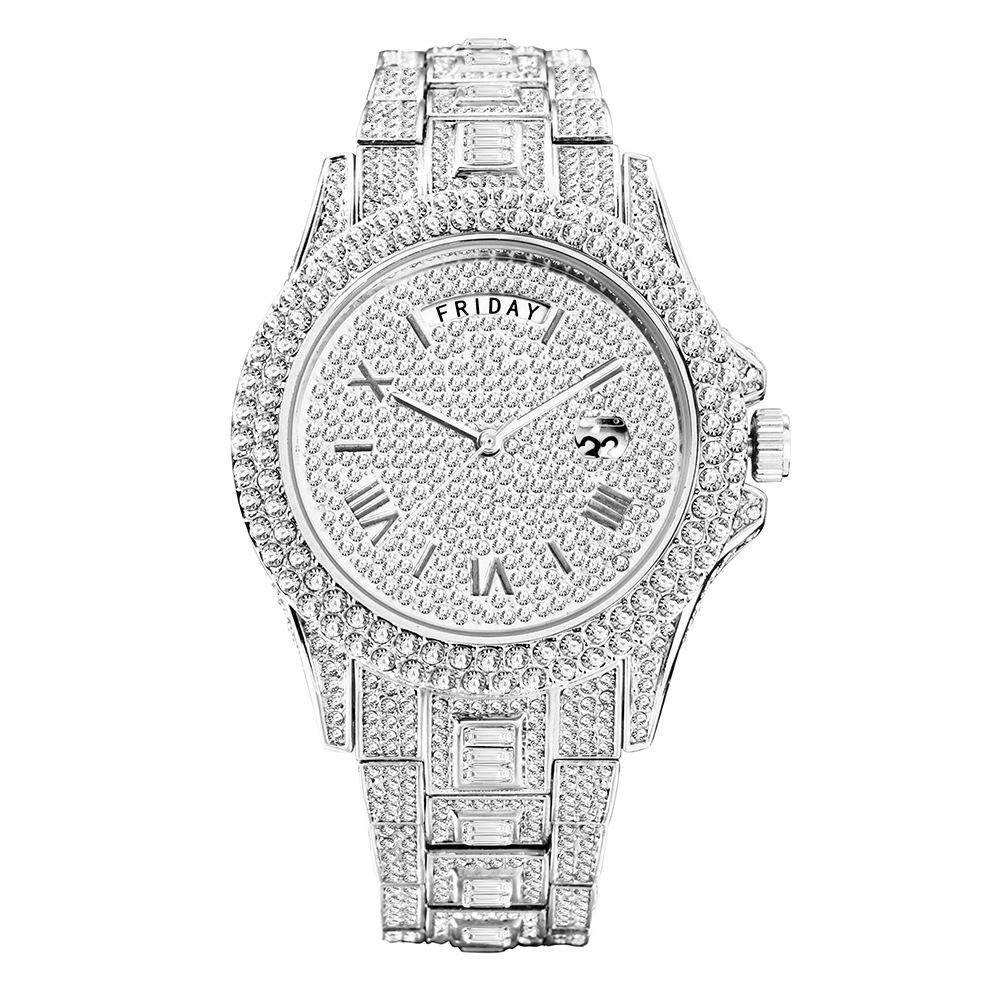 Men's Hip-hop Style Accessories Fashionable High-end Dual Calendar Business Full Diamond Quartz Men's Watch