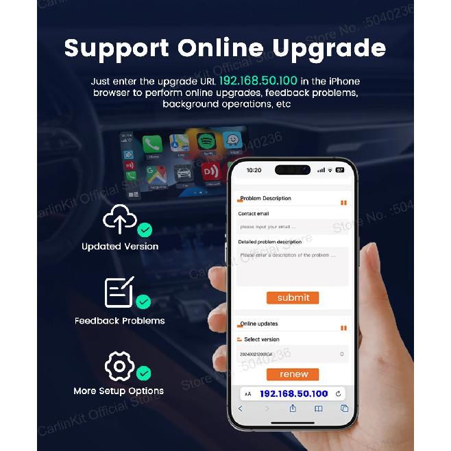 CarlinKit 5.0 Mini Pro Wireless Android Auto & CarPlay Adapter Split Sceeen Online Upgrade 5.8Ghz WiFi Bluetooth Fast Connect