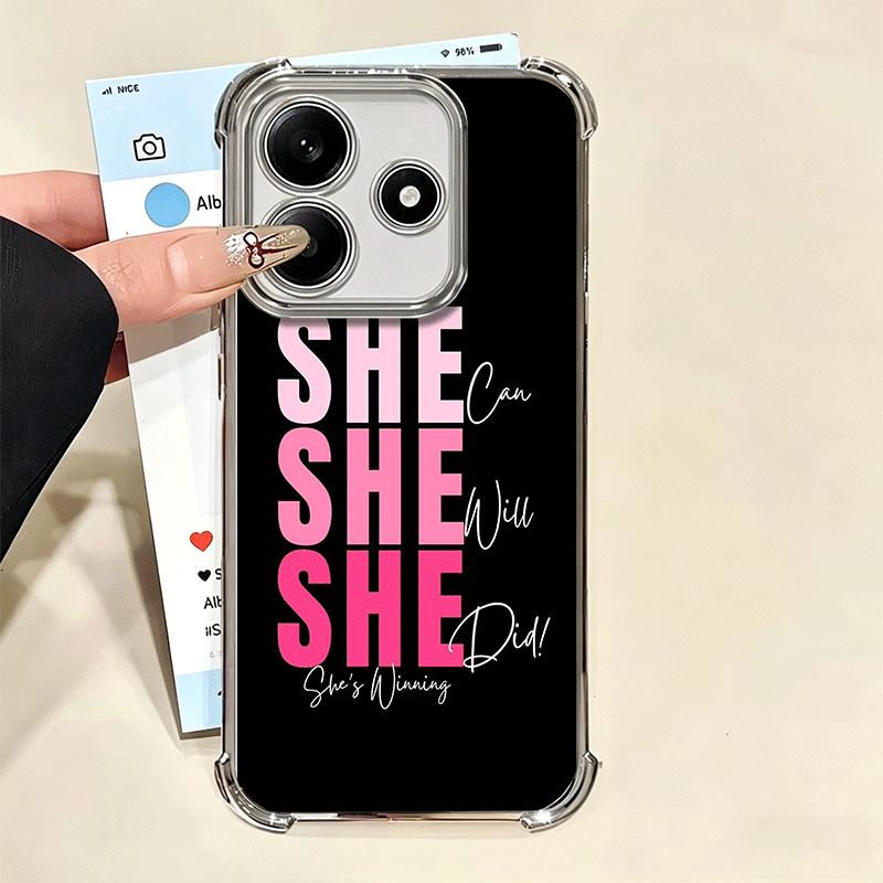 Чехол для телефона 'Girl Boss Lady' с розовым покрытием для Xiaomi Redmi Note 14 15 Pro Plus 13 12 11 11S 11T 10 9S 9 5G, противоударный с подушкой безопасности