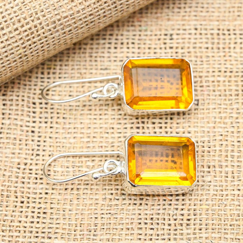 Honey Topaz Gemstone Handmade 925 Solid Sterling Silver Jewelry Earrings For Women