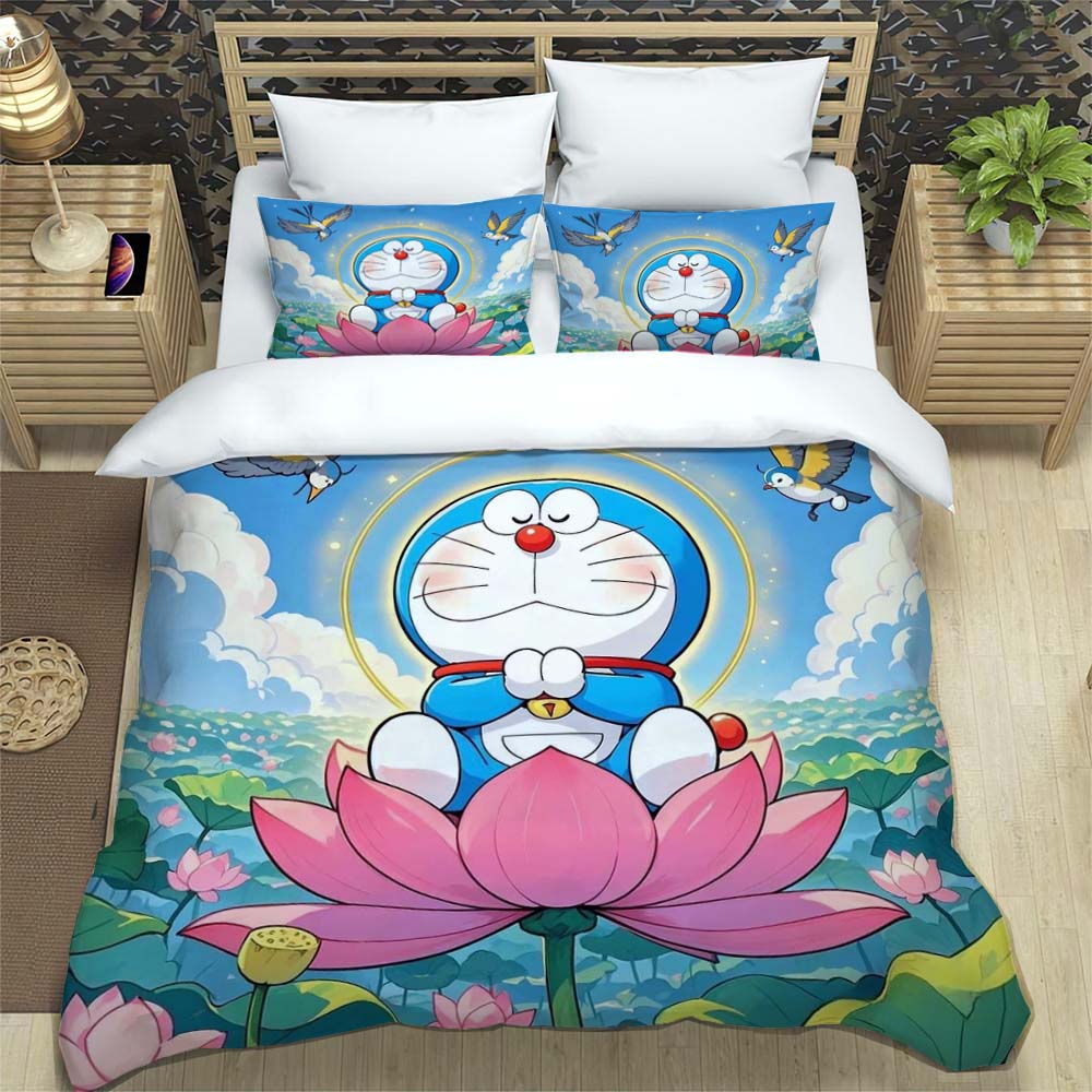 Doraemon Anime Series Bedding Set, Including Duvet Cover and Pillowcases, 3-piece Set; Bedroom Décor Can Be Customized.