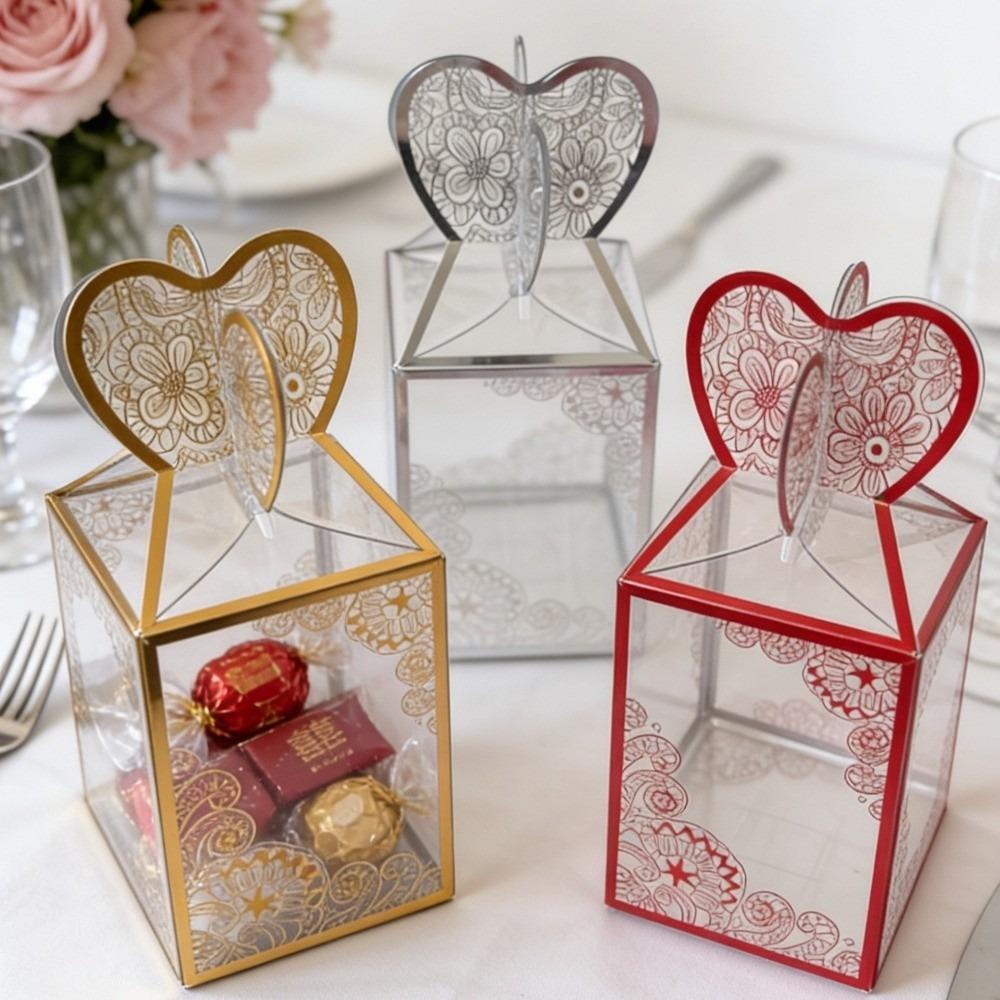 10 Pcs Gold Stamping Candy Boxes Transparent Wedding Favor Boxes Creative Gift Boxes