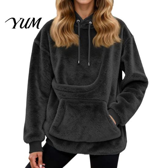 Dog Carrying Pullover Top Women Pet Pouch Hoodie, Oversized Fuzzy Hooded Sweatshirt with Kangaroo Hoodie Pouch, Cat for Fall Winter Hands Free