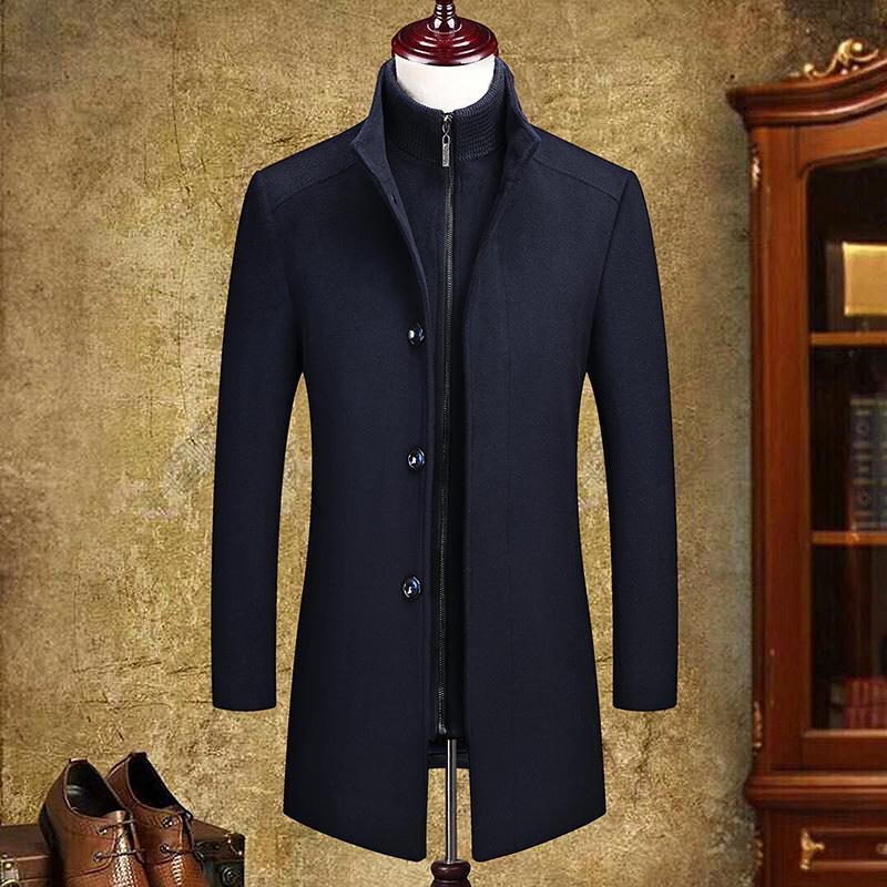 Autumn and Winter Men's Business Woolen Coat Fashion Non-ironing Liner Thickened Woolen Coat Men