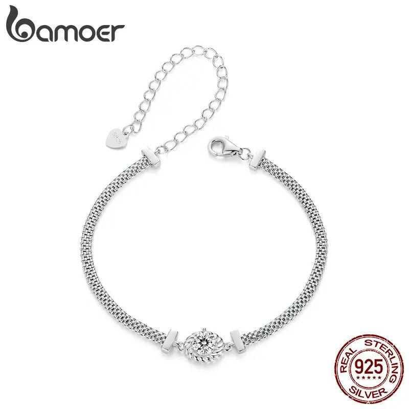 Bamoer 925 Sterling Silver Chic Moissanite Bracelet Retro Braided Silver Lab Diamond Chain Link Women Valentine's Day Jewelry