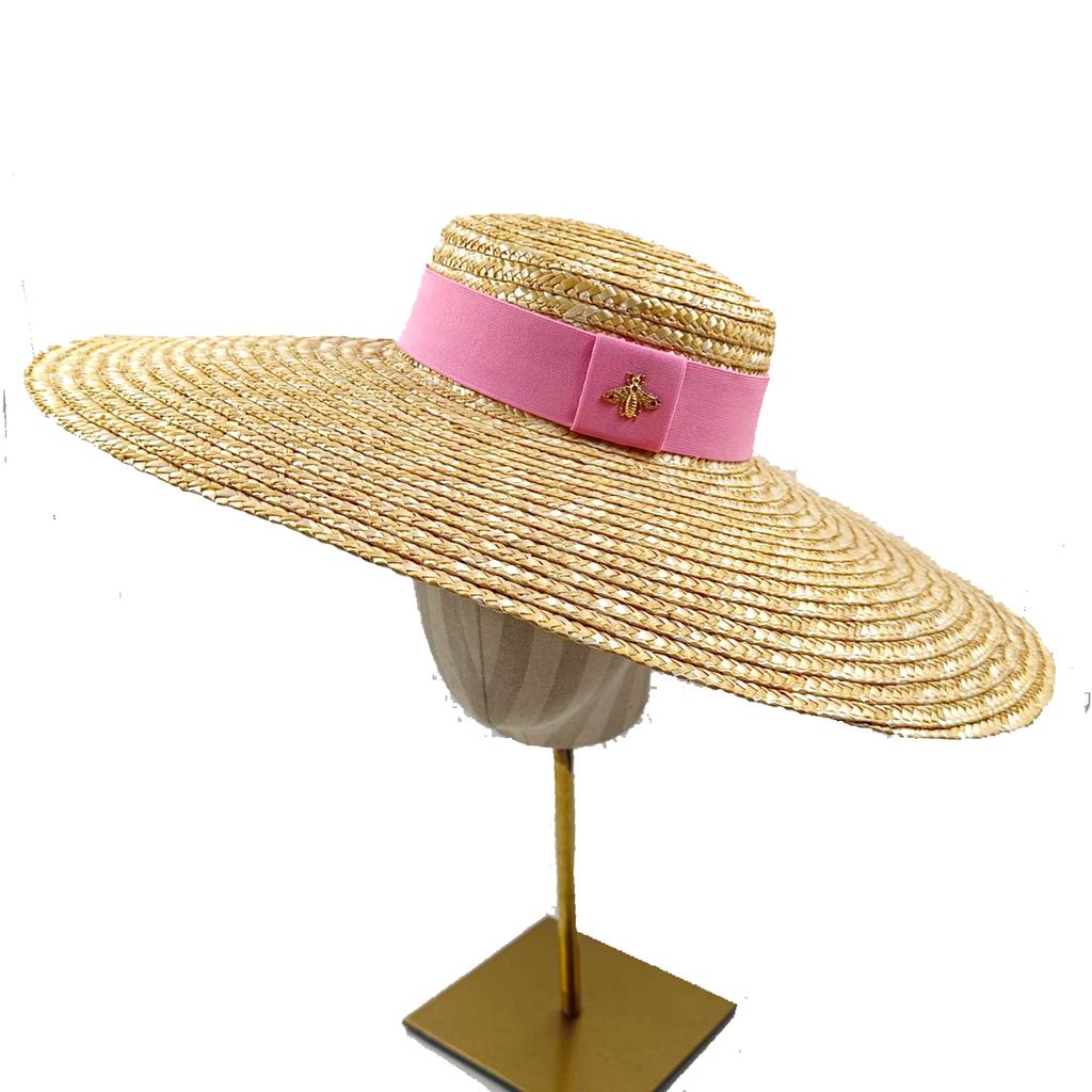 Summer Straw Hat Pearl Pin Women's Summer Seaside Sunshade Hollow Groove Flat Top Straw Hat  Sombrero