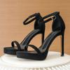 Дизайн модных брендов Ремешки на щиколотке Женские сандалии 2025 Новые 11 см Открытый носок Платформа Вечерние туфли Замшевая кожа Высокий каблук Zapatos De Mujer