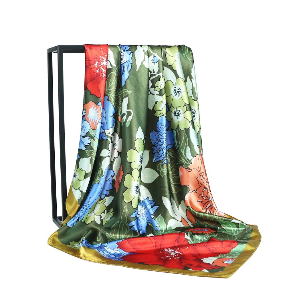 Women Fashion Square Vintage Print Satin Neckerchief Sun-Proof Scarf Scarves Shawl High Quality 1PC 90*90cm