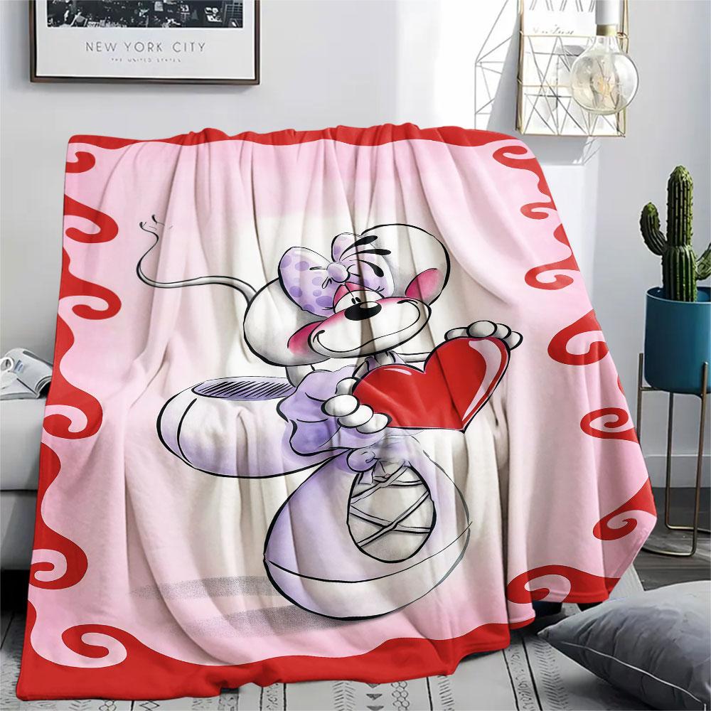 Diddl Cartoon Printed Flannel Blanket, soft throw for bedroom sofa, washable, fan merchandise, great gift.