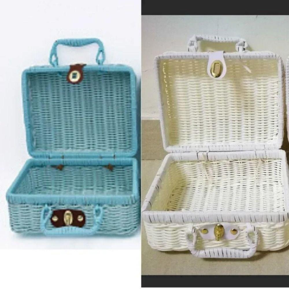 Straw Woven Rattan Basket Retro Cosmetic Storage Box New Rattan-like Finishing Box