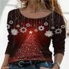 Fashionable Christmas Floral Themed Loose Printed Round Neck Pullover Top T-shirt