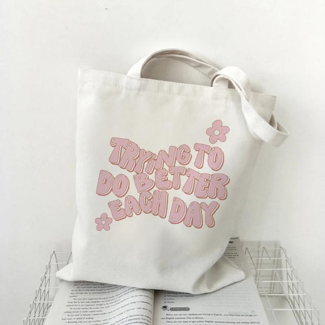 Женская сумка для покупок на одно плечо с принтом букв Kawaii Bag Harajuku Холщовая сумка для покупок для девочек Белая большая вместительная сумка