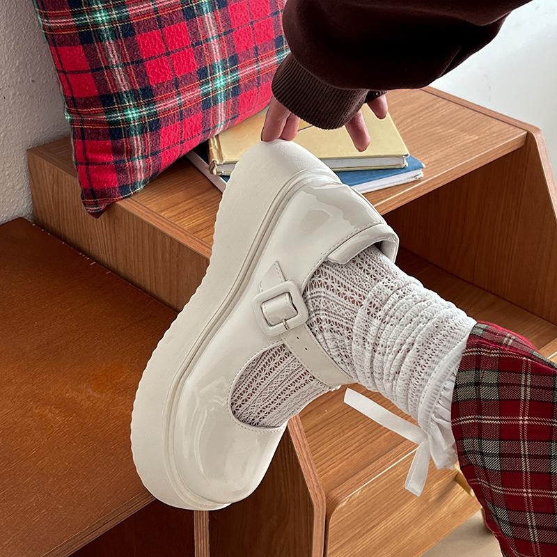 Белые французские туфли Мэри Джейн на платформе из кожи женские, новые летние туфли 2025 года с круглым носком, универсальные, увеличивающие рост, ретро-туфли