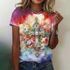 Футболка с цветочным узором Love Heart для женщин, бабочка, крест, 3D-принт, короткие рукава, летняя футболка для отдыха, топы с круглым вырезом, футболки