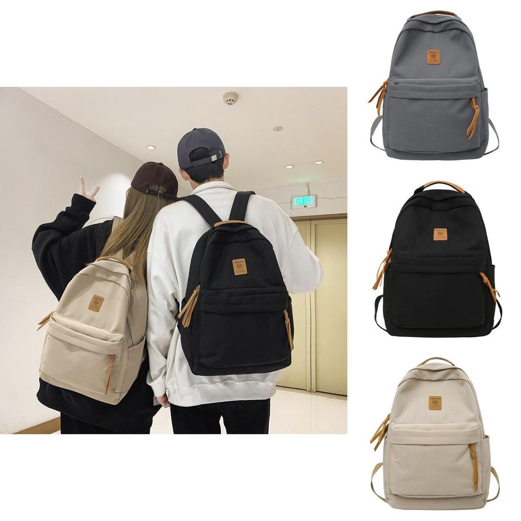 Simple Solid Color Letter Decoration Student Leisure Backpack For Travel And School