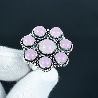 Кольцо ручной работы из натурального розового кварца и серебра 925 пробы - Кольцо в богемном стиле - Украшения бохо ручной работы для женщин и мужчин, подарки