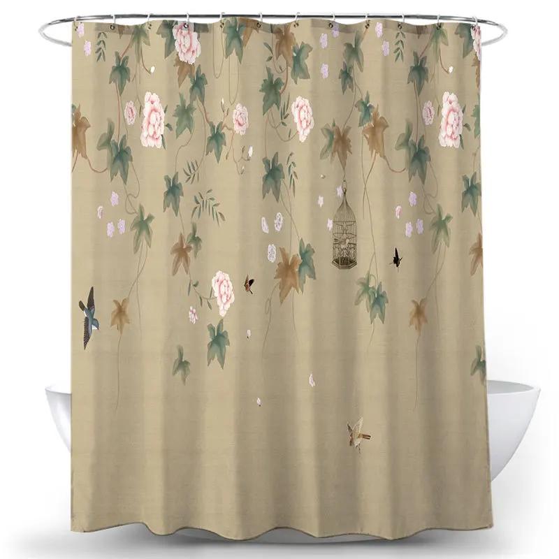 Занавеска для душа с цветами и птицами, водонепроницаемая, декоративная для ванной комнаты, из ткани с 3D-печатью, декоративная занавеска для душа Cortina De La Ducha