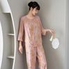 Новый китайский национальный стиль костюм катионный жаккард ледяной шелк пижама женская весна и лето шелковый сатин пуловер домашняя одежда
