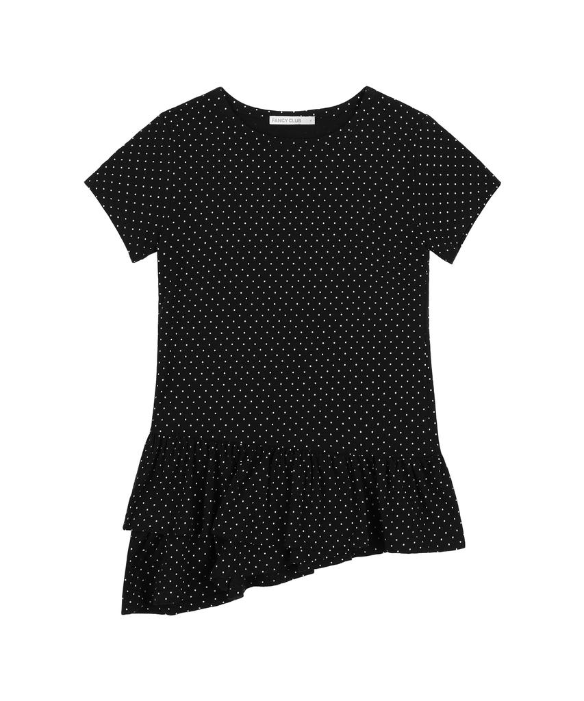 FANCY CLUB Frill Layered Dot Tee (Black) F25Qb128