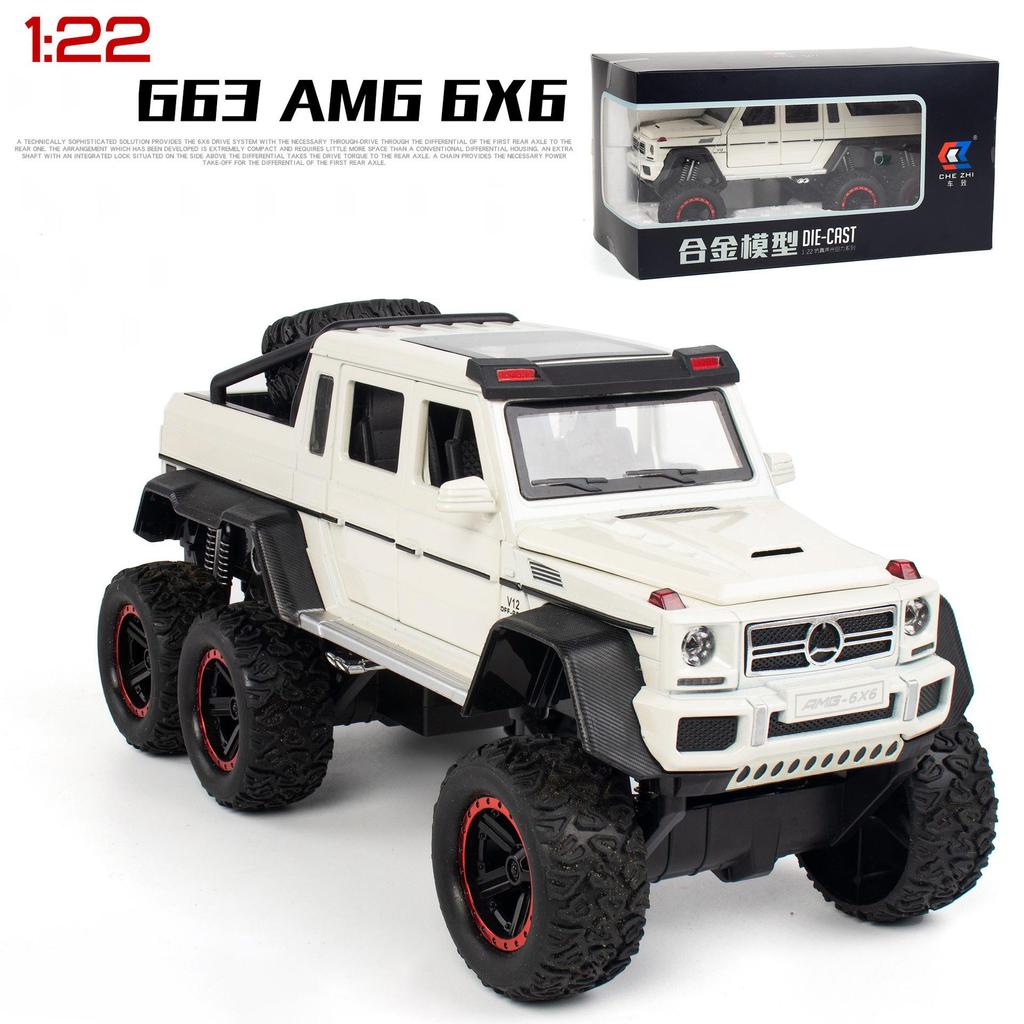 Масштаб 1/22 G63 AMG 6x6 V12, внедорожный черный пикап, модель автомобиля, игрушечный автомобиль из цинкового сплава со звуком и светом для детей, подарок для мальчиков и девочек